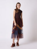 Sleevless A-Line Long Dress w/ Pleated Tulle Skirt DRESS Gracia Fashion 