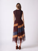 Sleevless A-Line Long Dress w/ Pleated Tulle Skirt DRESS Gracia Fashion 