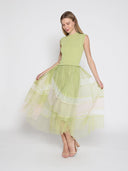 Sleevless A-Line Long Dress w/ Pleated Tulle Skirt DRESS Gracia Fashion 