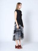Sleevless A-Line Long Dress w/ Pleated Tulle Skirt DRESS Gracia Fashion 