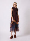 Sleevless A-Line Long Dress w/ Pleated Tulle Skirt DRESS Gracia Fashion 