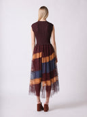 Sleevless A-Line Long Dress w/ Pleated Tulle Skirt DRESS Gracia Fashion 
