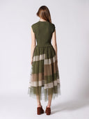 Sleevless A-Line Long Dress w/ Pleated Tulle Skirt DRESS Gracia Fashion 