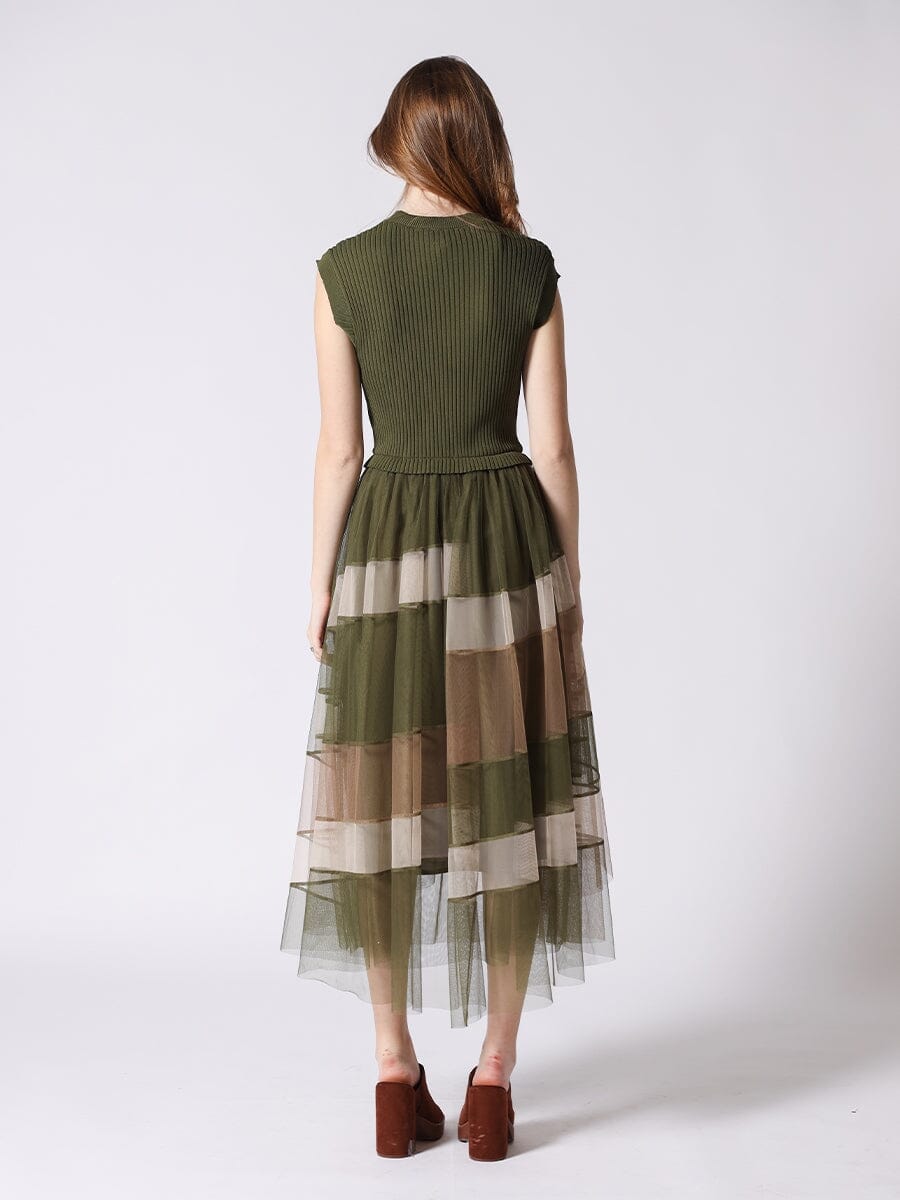 Sleevless A-Line Long Dress w/ Pleated Tulle Skirt – Gracia Fashion