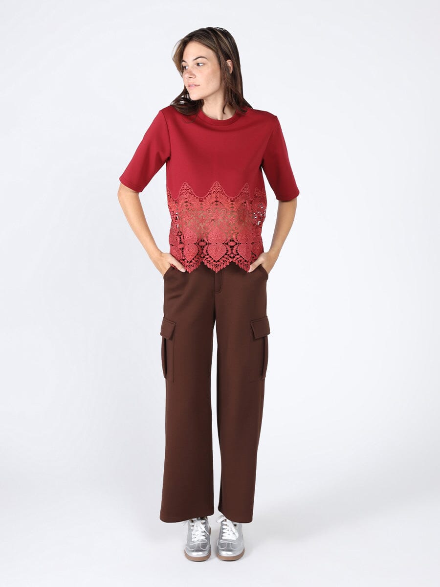 Solid bottom lace tshirt TOP Gracia Fashion BURGUNDY S 