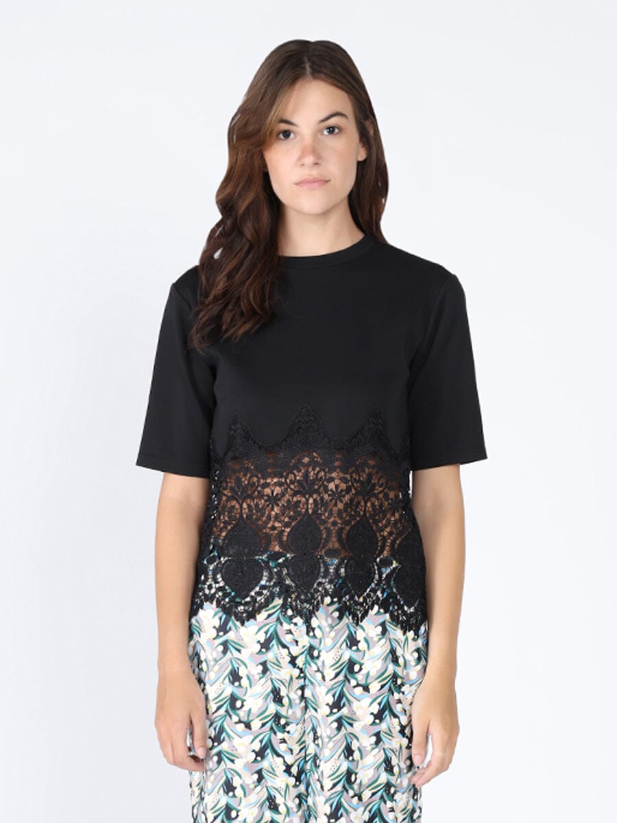 Solid bottom lace tshirt TOP Gracia Fashion BLACK S 