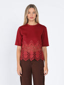 Solid bottom lace tshirt TOP Gracia Fashion BURGUNDY S 