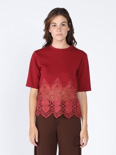 Solid bottom lace tshirt TOP Gracia Fashion BURGUNDY S 