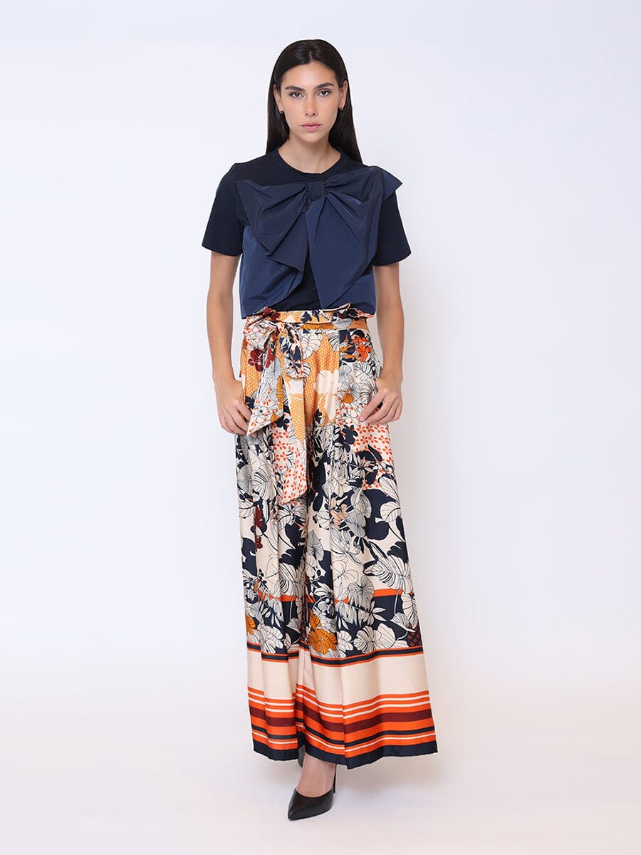 Solid Color Bow Front Ruffle T-Shirt TOP Gracia Fashion 