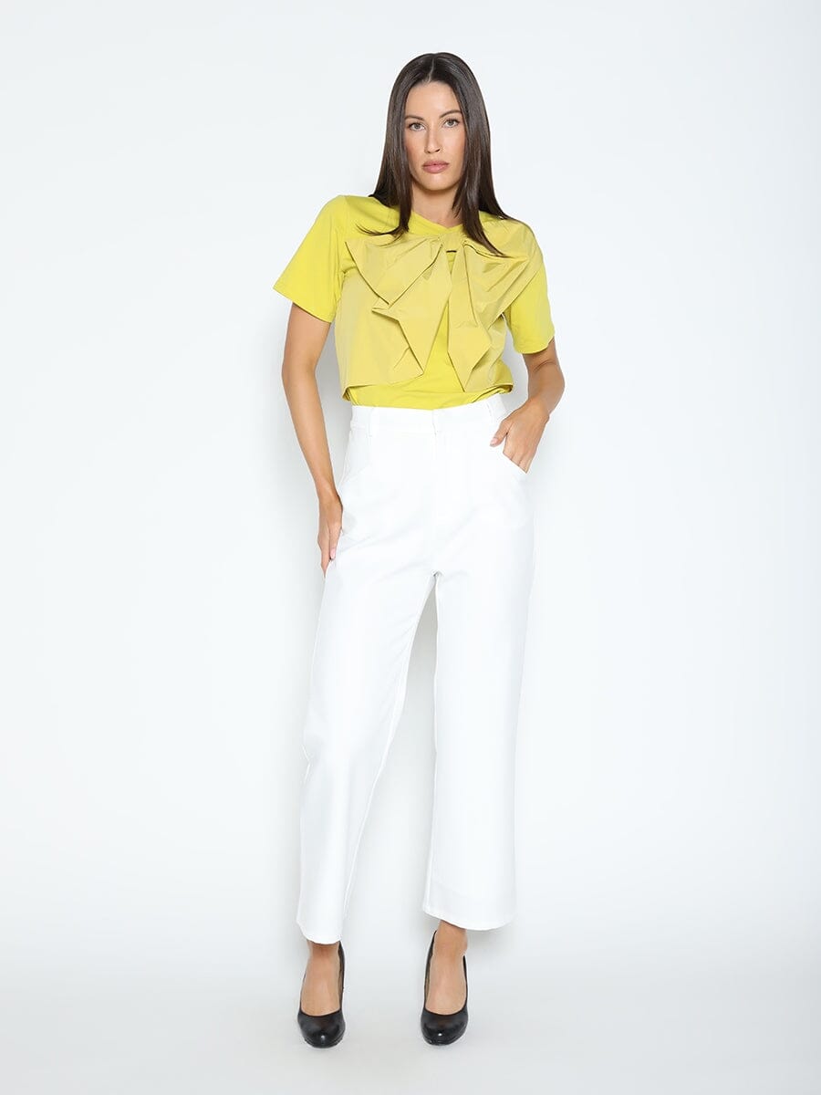 Solid Color Bow Front Ruffle T-Shirt TOP Gracia Fashion 