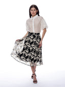 Solid Color Floral Embroidered A-Line Skirt SKIRT Gracia Fashion 