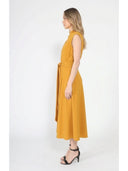 Solid Color Front Tie Belt Mock Neck Dress DRESS Gracia Fashion 