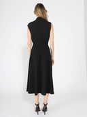 Solid Color Front Tie Belt Mock Neck Dress DRESS Gracia Fashion 
