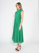 Solid Color Front Tie Belt Mock Neck Dress DRESS Gracia Fashion 