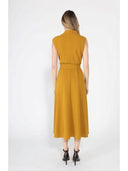 Solid Color Front Tie Belt Mock Neck Dress DRESS Gracia Fashion 