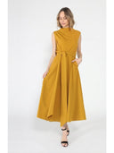 Solid Color Front Tie Belt Mock Neck Dress DRESS Gracia Fashion 
