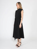 Solid Color Front Tie Belt Mock Neck Dress DRESS Gracia Fashion 