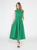 Solid Color Front Tie Belt Mock Neck Dress DRESS Gracia Fashion 