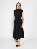 Solid Color Front Tie Belt Mock Neck Dress DRESS Gracia Fashion BLACK S 