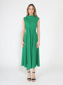 Solid Color Front Tie Belt Mock Neck Dress DRESS Gracia Fashion GREEN S 