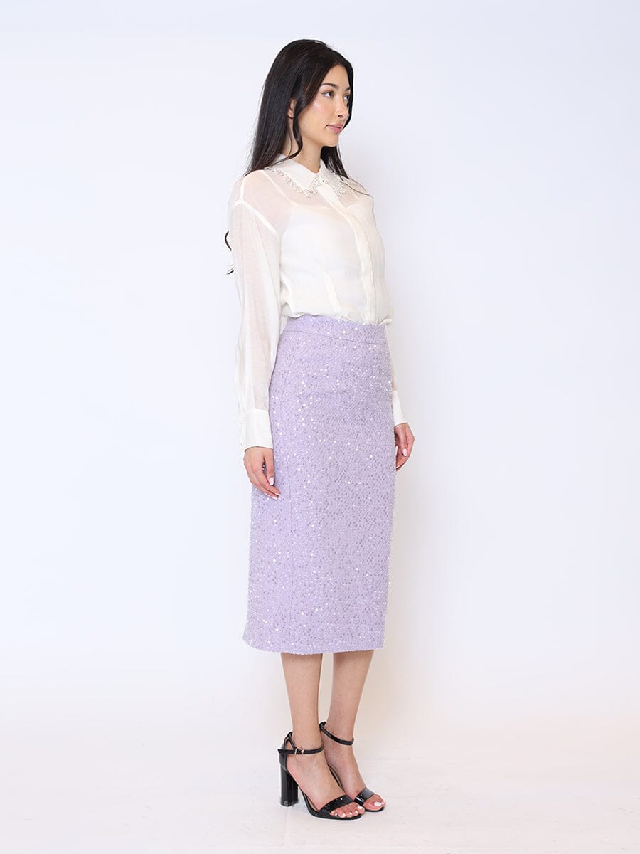Solid Color Pearl Beaded Collar Long Sleeve Shirt - Gracia