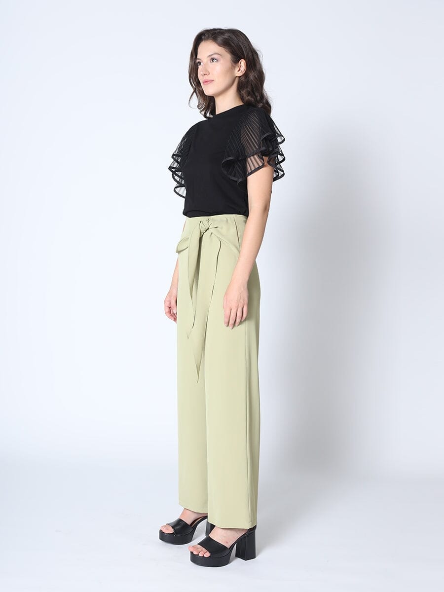 Solid Color Side Tie Straight Leg Pants PANTS Gracia Fashion 