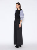 Solid Color T-Shirt with Long Striped Puff Sleeve TOP Gracia Fashion 