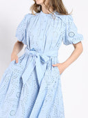 Solid Lace A-Line Dress with Balloon Sleeves DRESS Gracia Fashion 