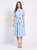 Solid Lace A-Line Dress with Balloon Sleeves DRESS Gracia Fashion BLUE S 