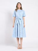 Solid Lace A-Line Dress with Balloon Sleeves DRESS Gracia Fashion BLUE S 
