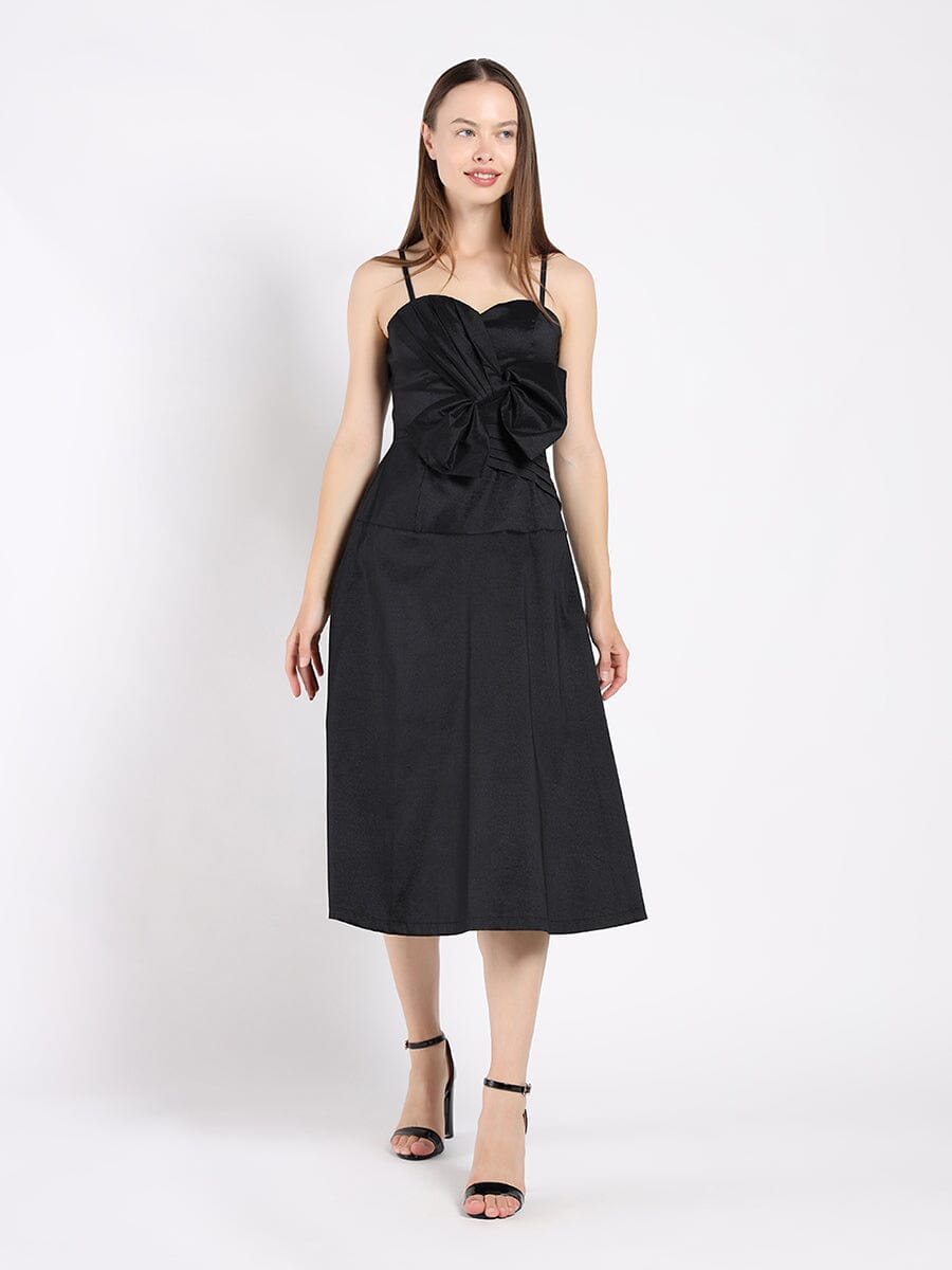 Spaghetti Strap Bow Detailed Midi Dress DRESS Gracia Fashion 