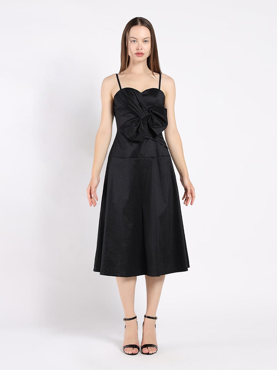 Spaghetti Strap Bow Detailed Midi Dress DRESS Gracia Fashion BLACK S 