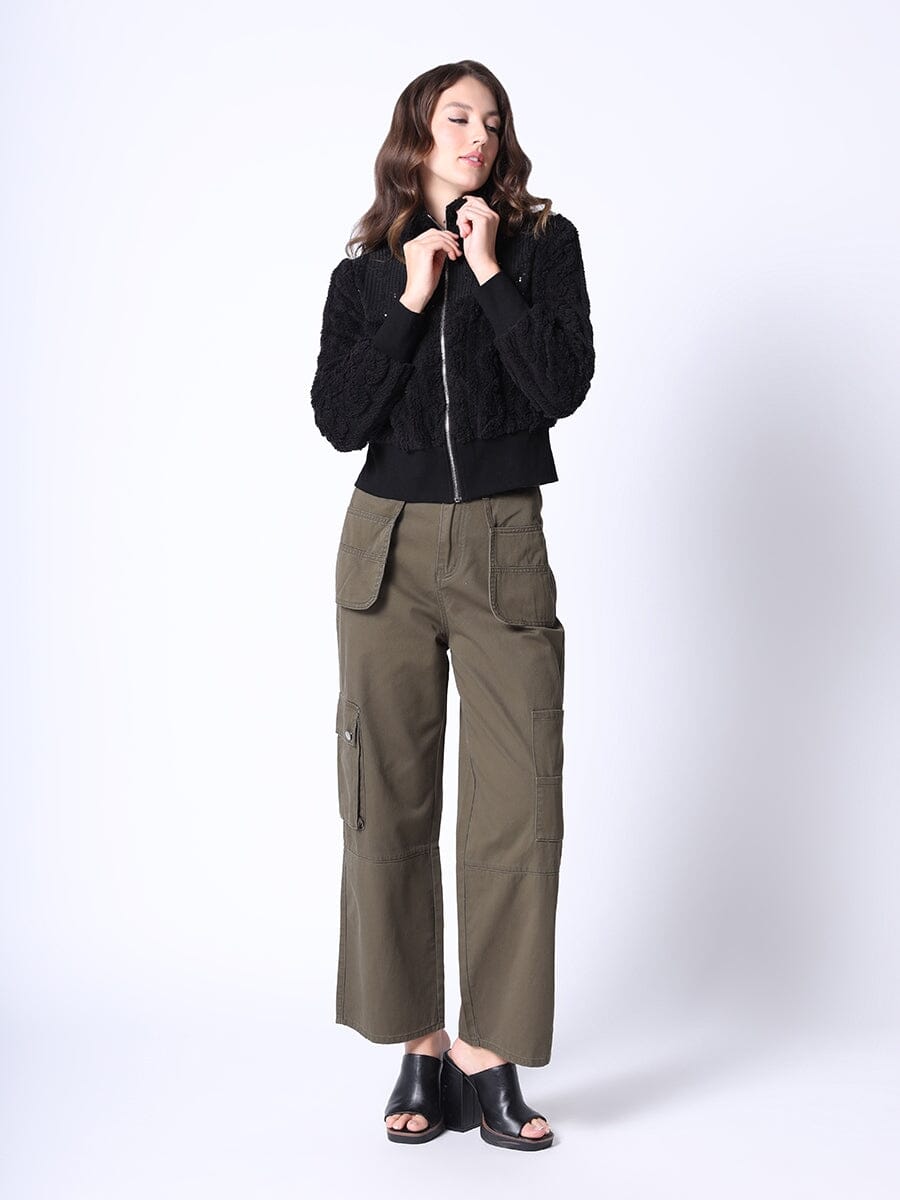Spangle Yoke High-Neck Shearing Jacket JACKET Gracia Fashion BLACK S 