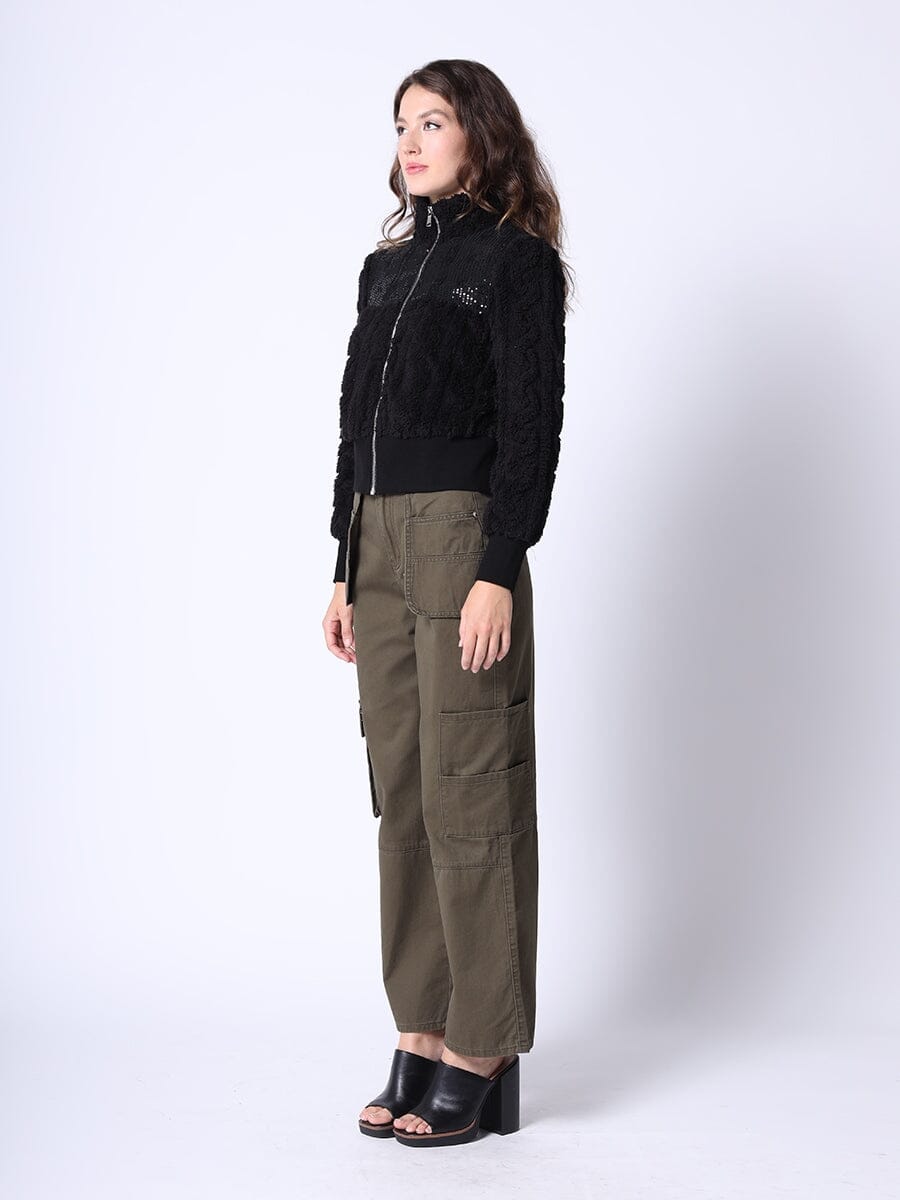 Spangle Yoke High-Neck Shearing Jacket JACKET Gracia Fashion 