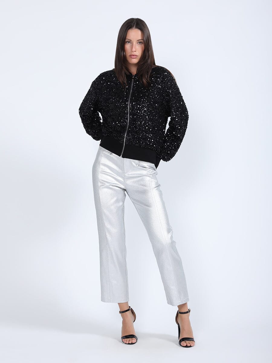 Sparkling Sequin Zip-Up Bomber Jacket JACKET Gracia Fashion BLACK S 