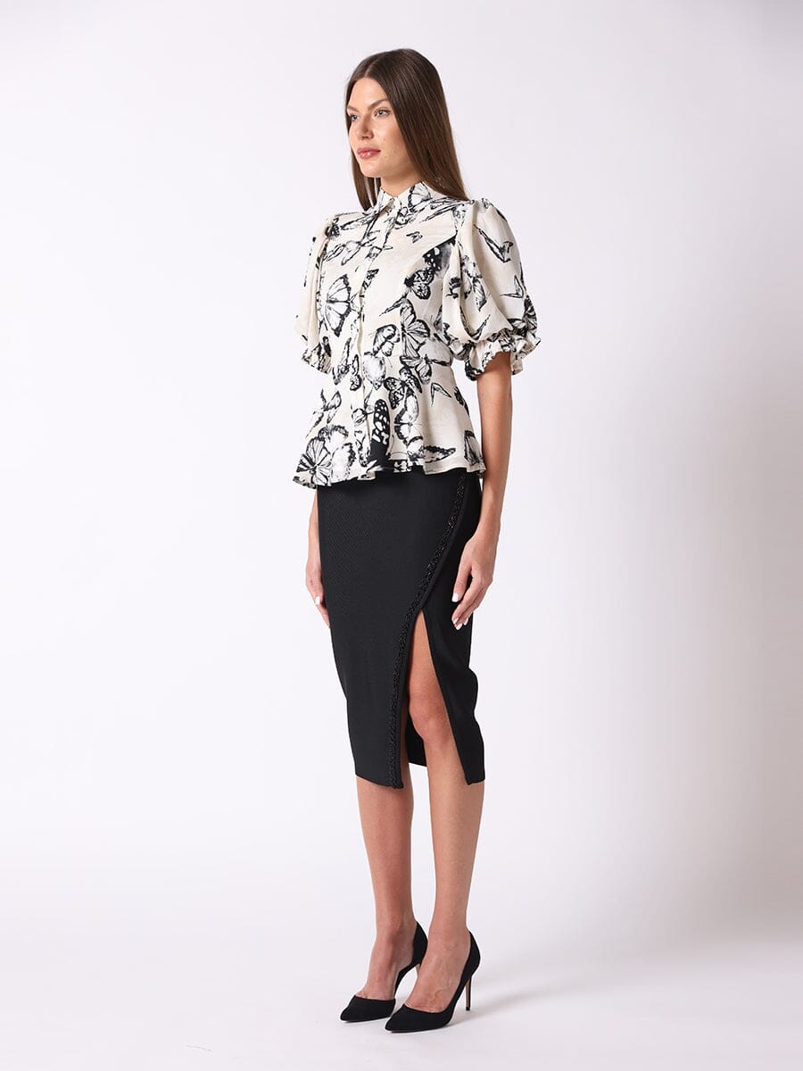 Split-Hem Spangled-Trim Bandage Bodycon Skirt SKIRT Gracia Fashion 