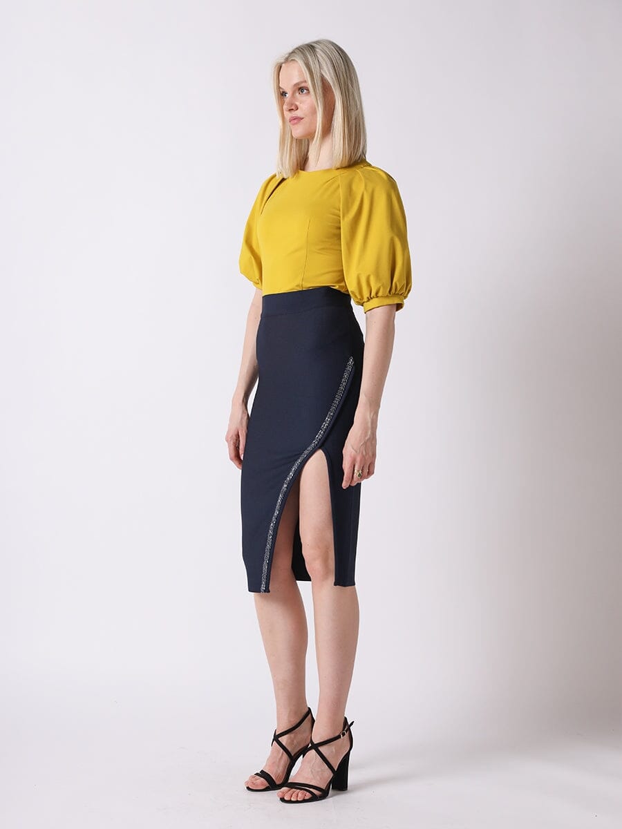 Split-Hem Spangled-Trim Bandage Bodycon Skirt SKIRT Gracia Fashion 