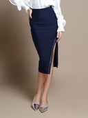 Split-Hem Spangled-Trim Bandage Bodycon Skirt SKIRT Gracia Fashion NAVY S 