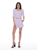 Square Neck Fuzzy Fringe Cropped Jacket SET Gracia Fashion 