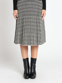 Square Printed A-Line Flare Midi Knit Skirt SKIRT Gracia Fashion BLACK S 