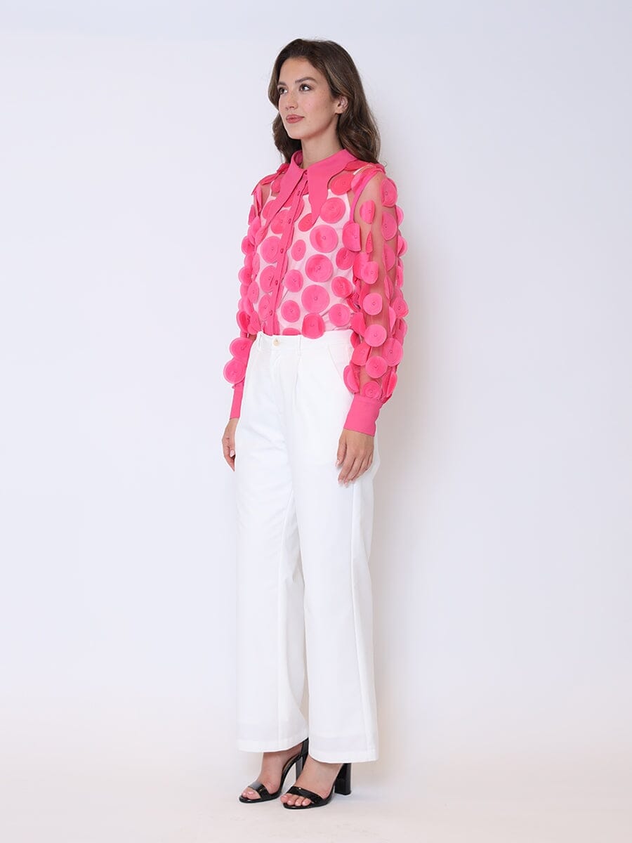 Statement Collar Puff Sleeve Button Down Top TOP Gracia Fashion 