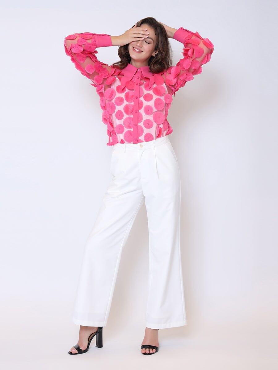 Statement Collar Puff Sleeve Button Down Top TOP Gracia Fashion FUSHIA S 