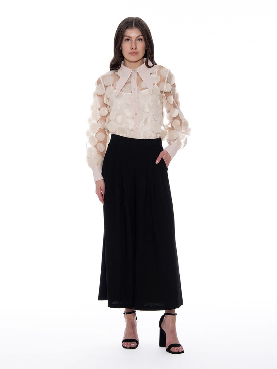 Statement Collar Puff Sleeve Button Down Top TOP Gracia Fashion 