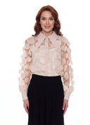 Statement Collar Puff Sleeve Button Down Top TOP Gracia Fashion BEIGE S 