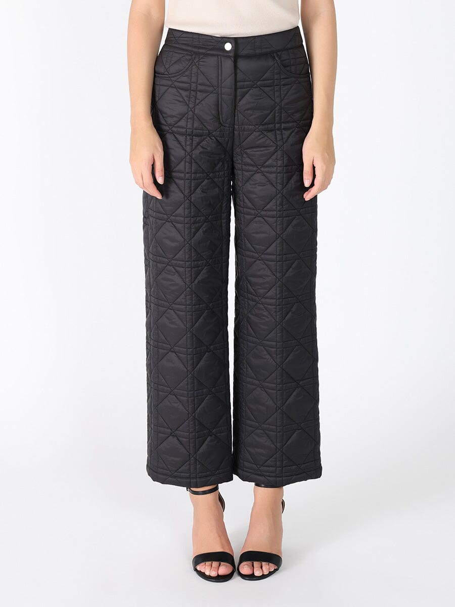 Straight Leg Quilted Puffer Pants PANTS Gracia Fashion BLACK S 