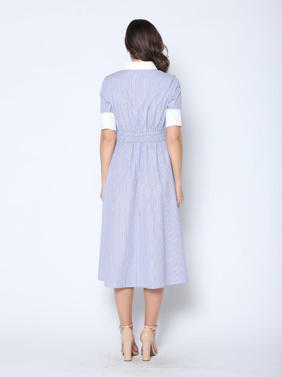 Stripe Contrast Trim Button-Down Midi Dress DRESS Gracia Fashion 