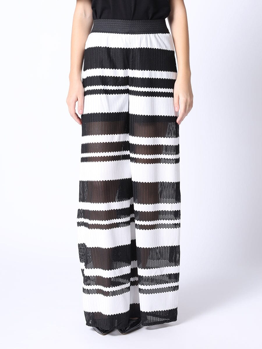 Stripe Lace Sheer Long Pants PANTS Gracia Fashion BLACK/WHITE S 