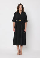 Stripe Pattern Dolman Sleeve Front Button Down Dre DRESS Gracia Fashion BLACK S 