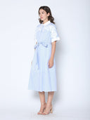 Striped A-Line Belted Dress with Embroidered Trim DRESS Gracia Fashion 