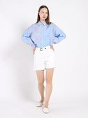 Striped Button-Up Shirt With An Asymmetric Pattern TOP Gracia Fashion 